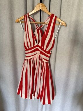 Zimmermann Red and White Striped Halter Tie Sundress